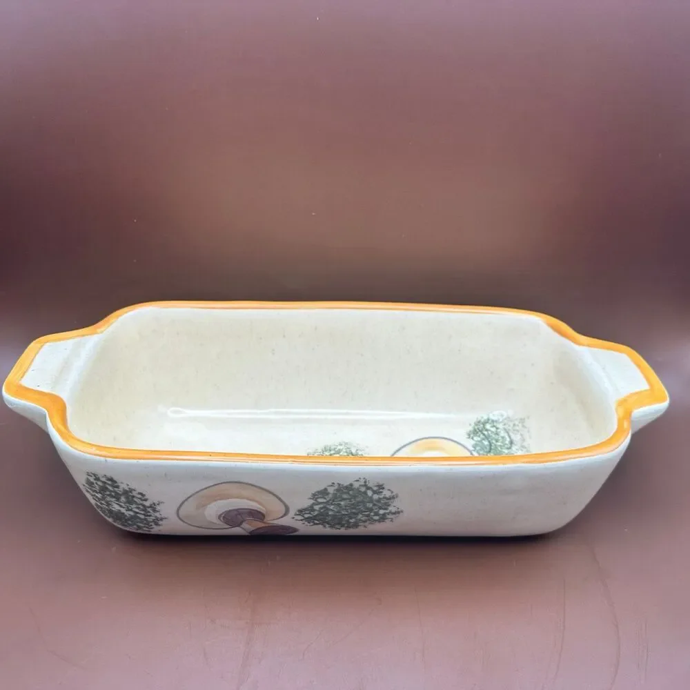 VTG 1971 Los Angeles Potteries Harvest Mushroom Loaf Pan Ovenware #603